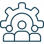 Personas sobre un fondo de engranaje referenciando a la dirección de obra.